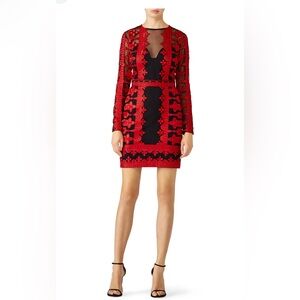 Nicole Miller Red and Black Long Sleeve Dress